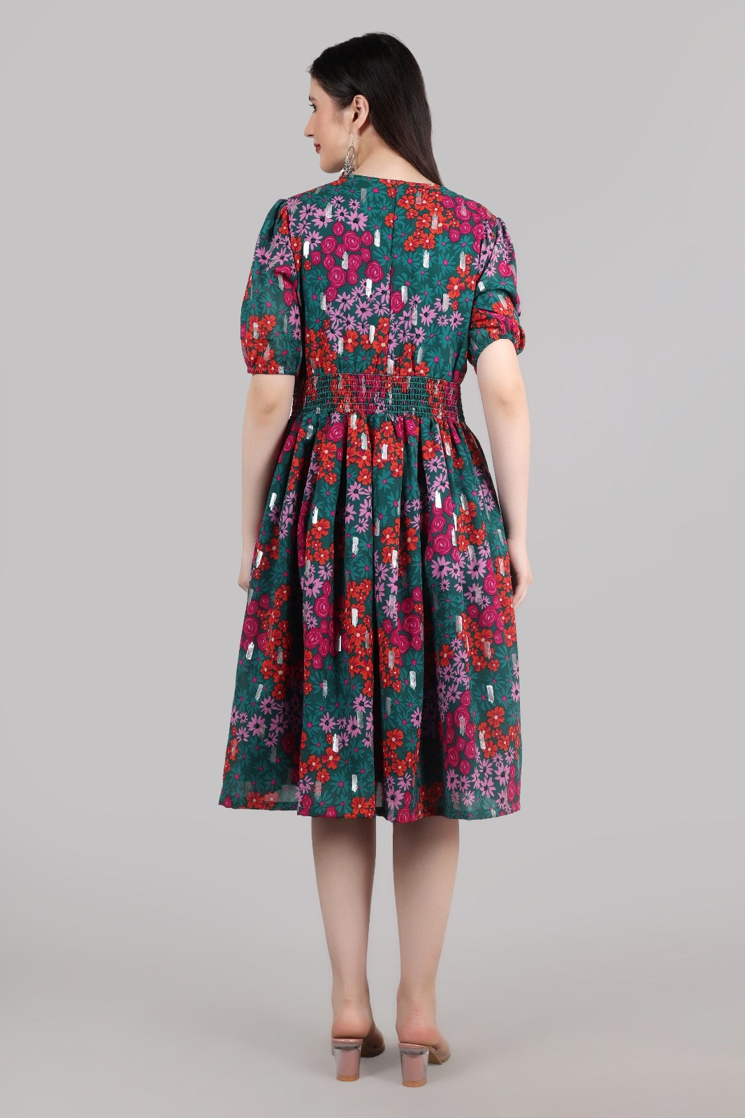 Women Fit and Flare Multicolor Knee Length Dress
