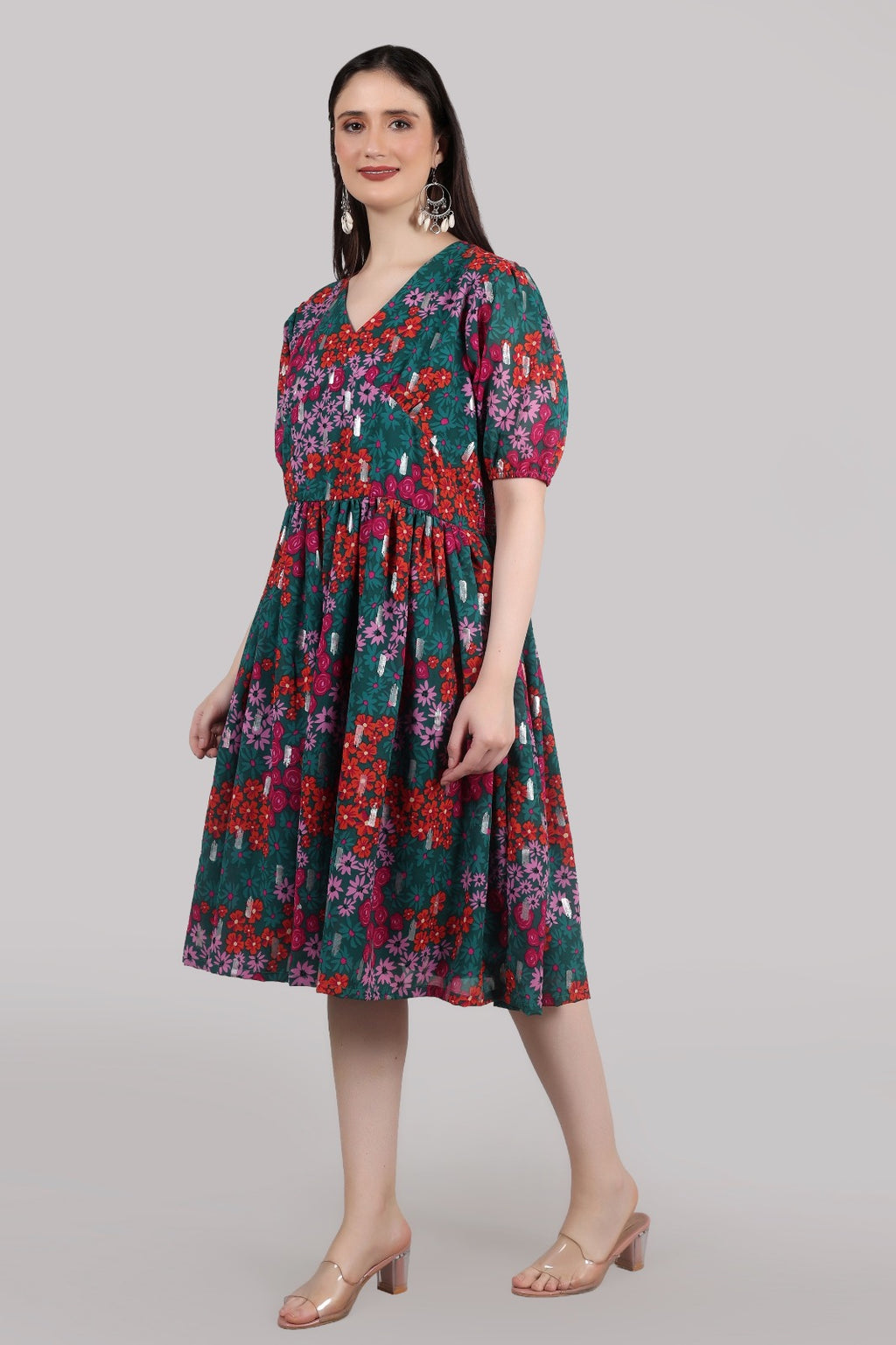Women Fit and Flare Multicolor Knee Length Dress