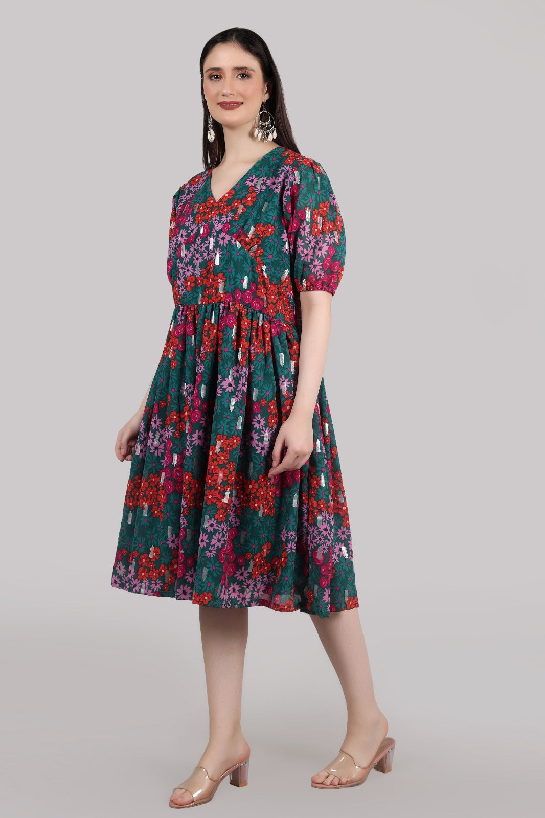 Women Fit and Flare Multicolor Knee Length Dress