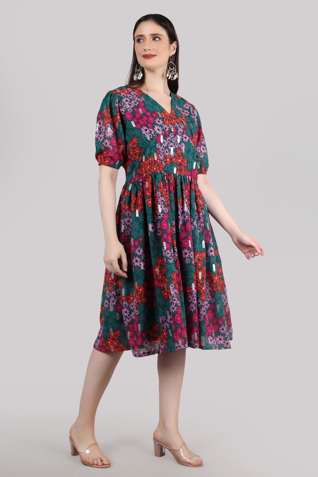 Women Fit and Flare Multicolor Knee Length Dress