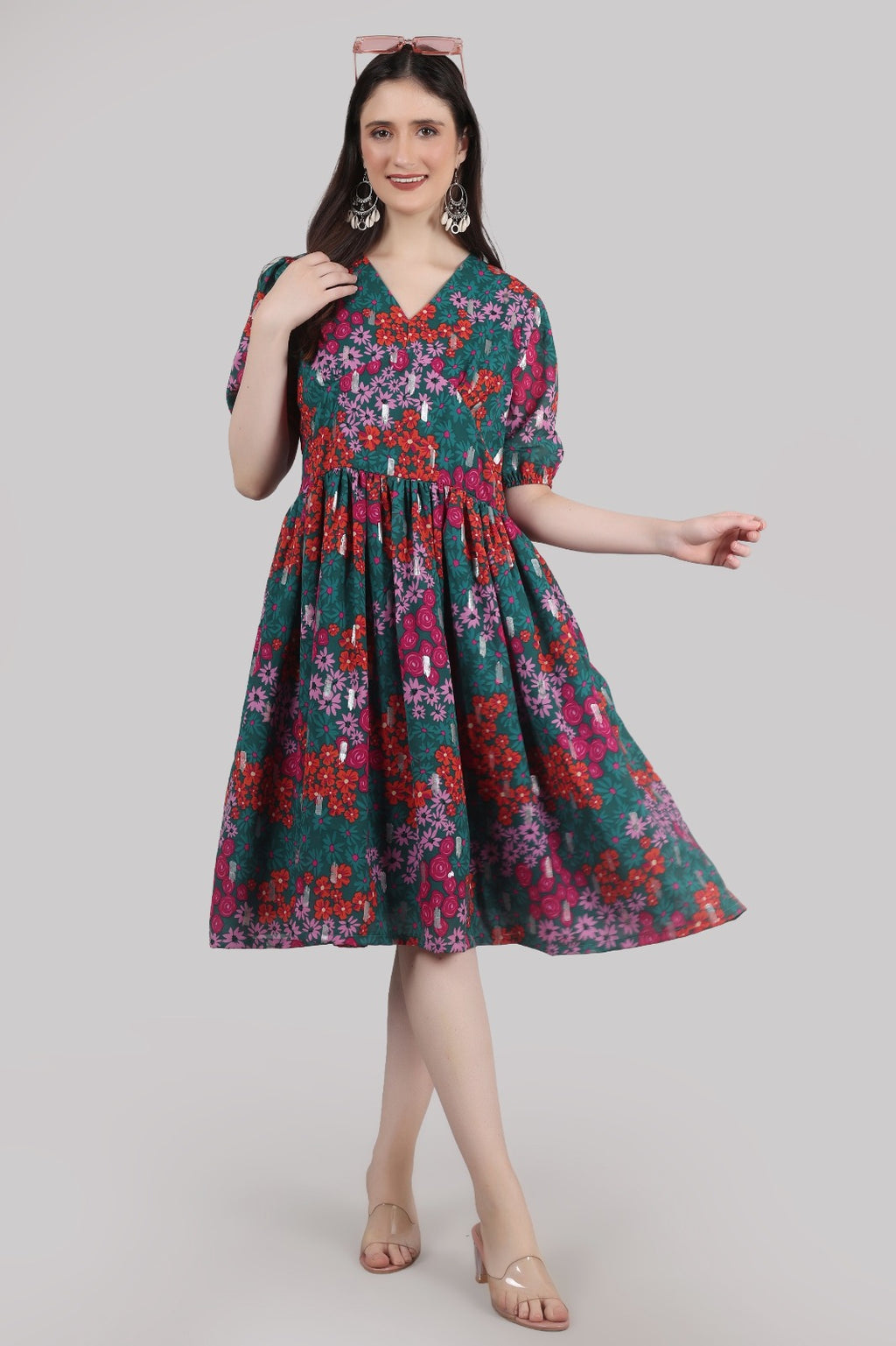 Women Fit and Flare Multicolor Knee Length Dress