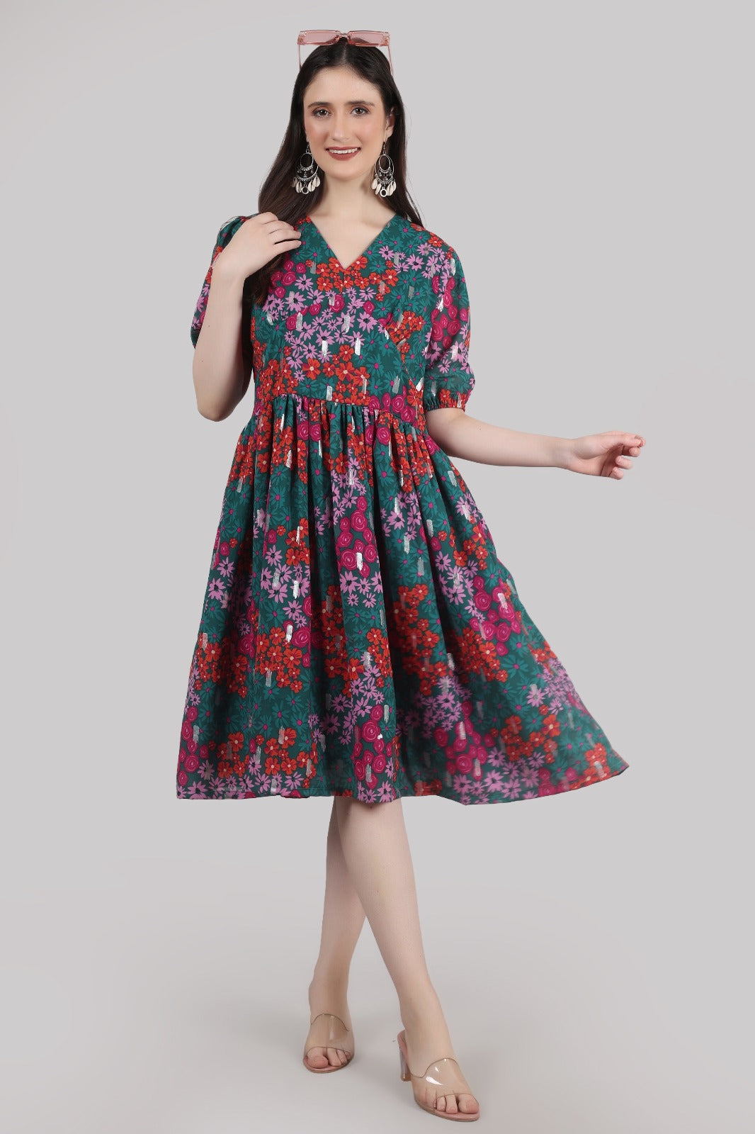 Women Fit and Flare Multicolor Knee Length Dress