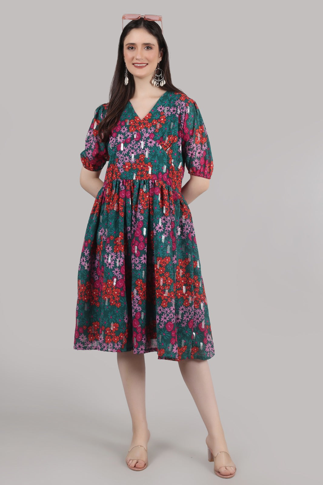Women Fit and Flare Multicolor Knee Length Dress