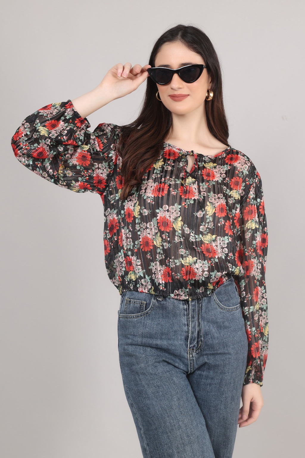 Thoughtful Party Floral Print, Striped Women Multicolor Top