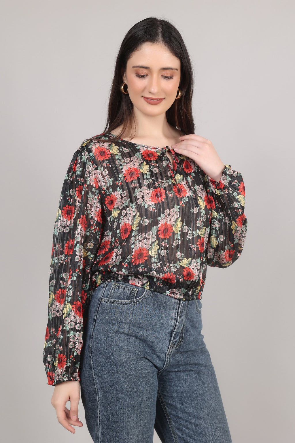Thoughtful Party Floral Print, Striped Women Multicolor Top