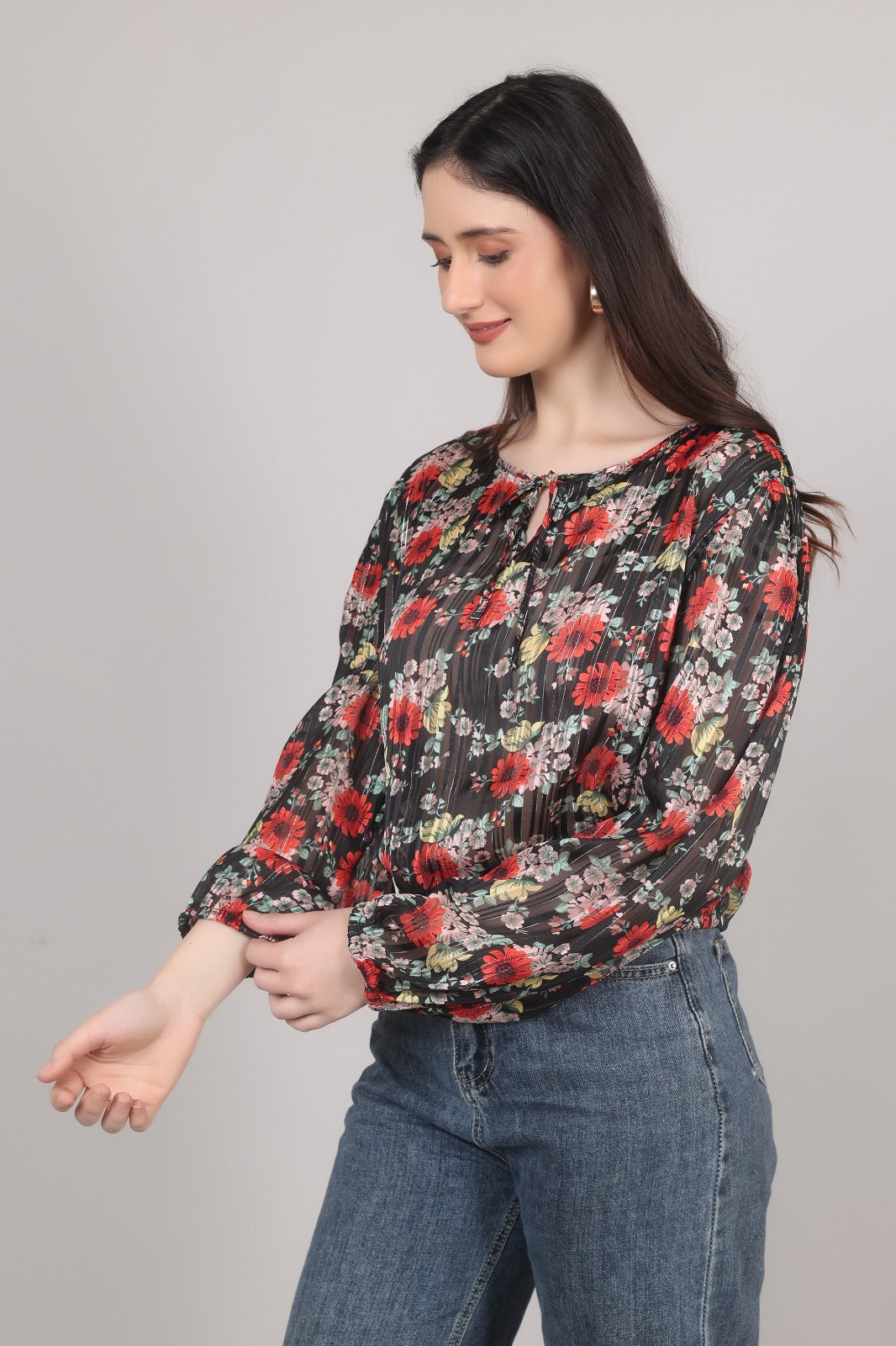 Thoughtful Party Floral Print, Striped Women Multicolor Top