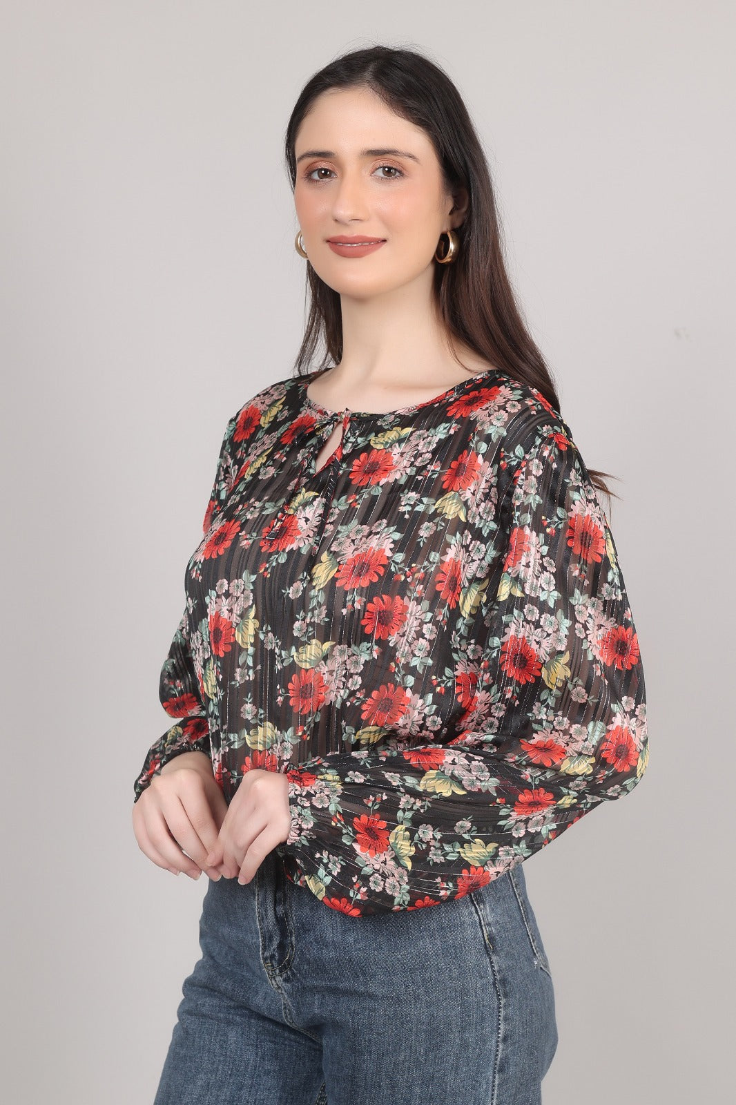 Thoughtful Party Floral Print, Striped Women Multicolor Top