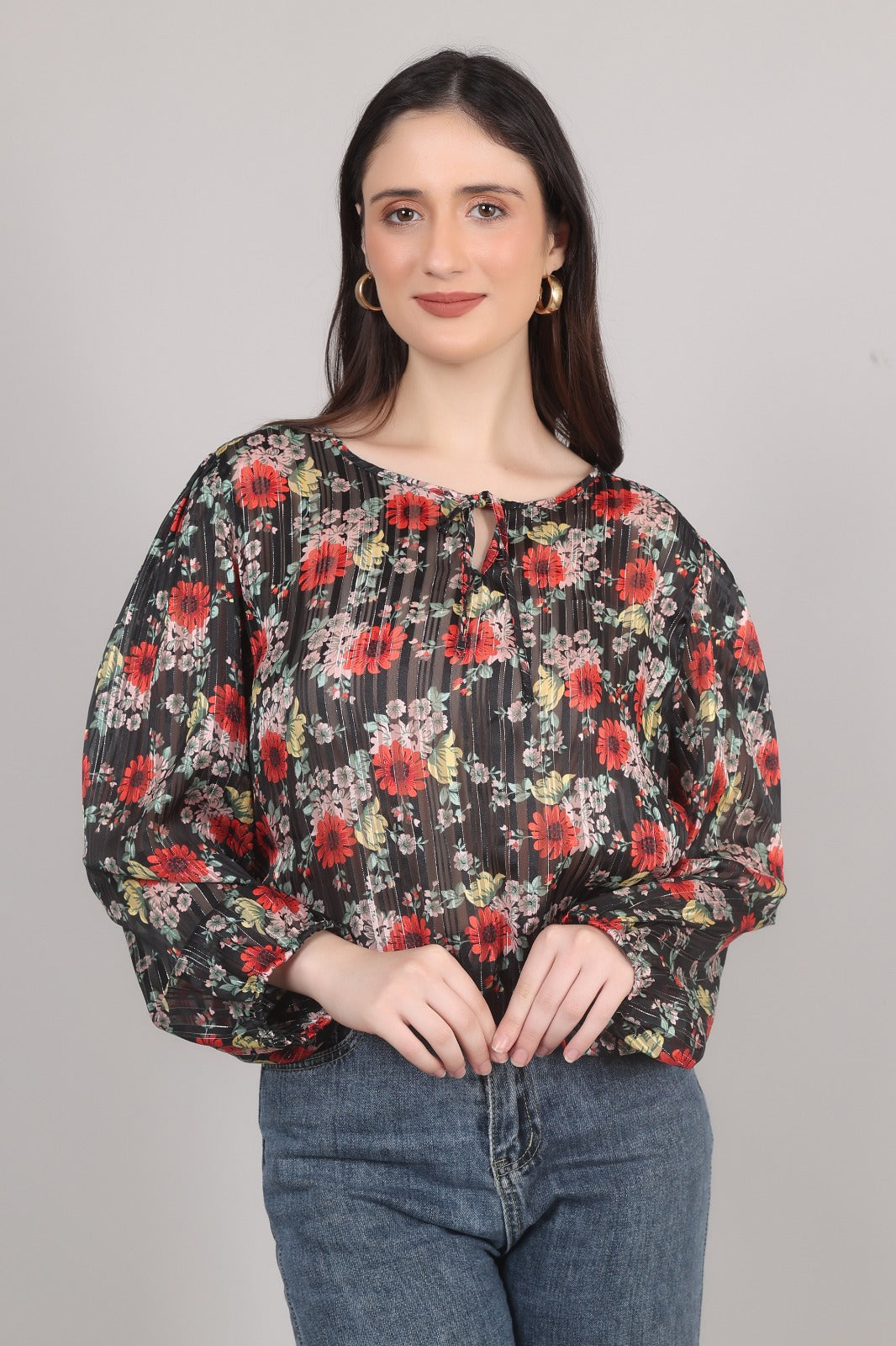 Thoughtful Party Floral Print, Striped Women Multicolor Top