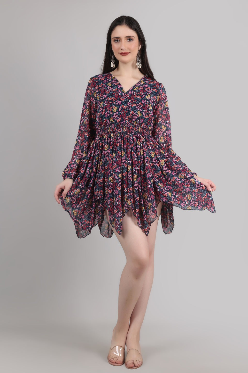 Thoughtful Women A- line mukticolor above knee / mid Thigh length dress