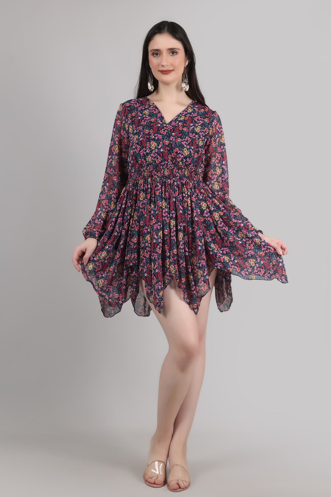 Thoughtful Women A- line mukticolor above knee / mid Thigh length dress