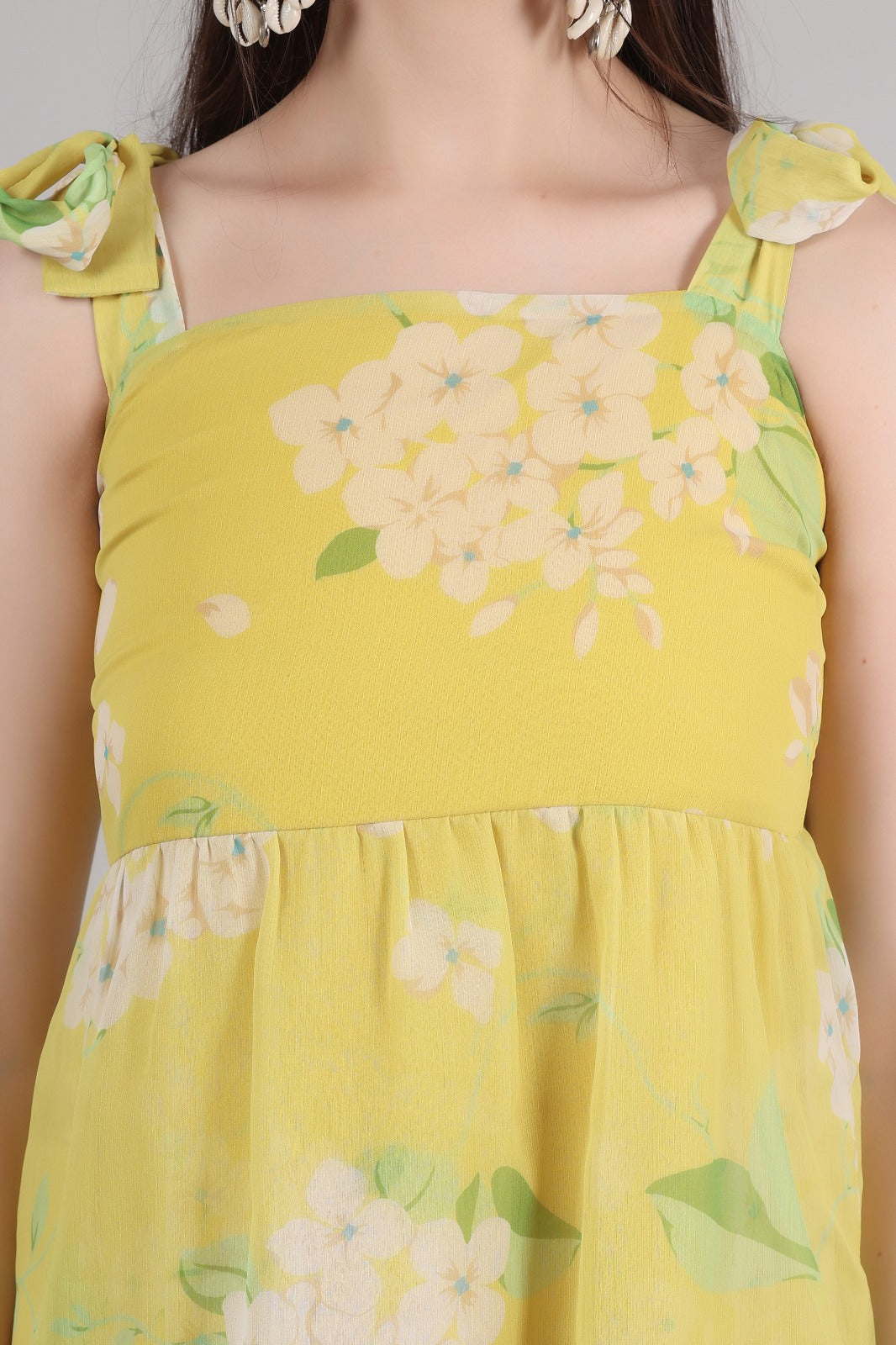 Thoughtful women tiered yellow midi/  calf length dress