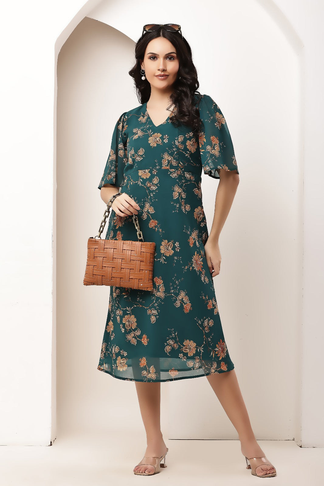 Thoughtful women a line dark green midi / calf length