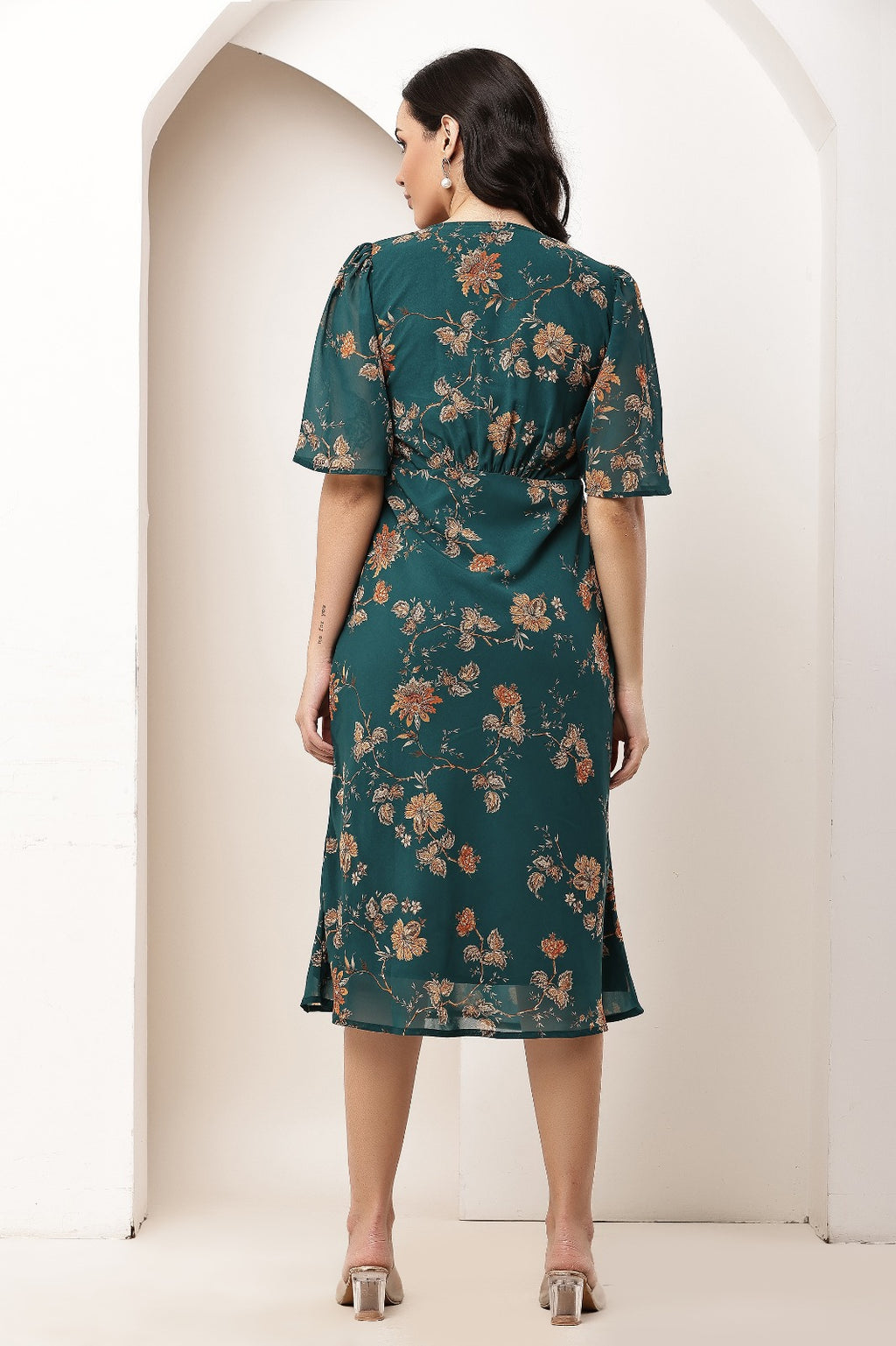 Thoughtful women a line dark green midi / calf length