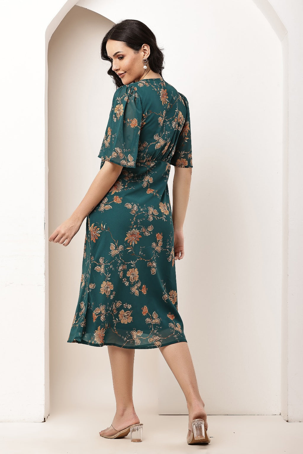 Thoughtful women a line dark green midi / calf length