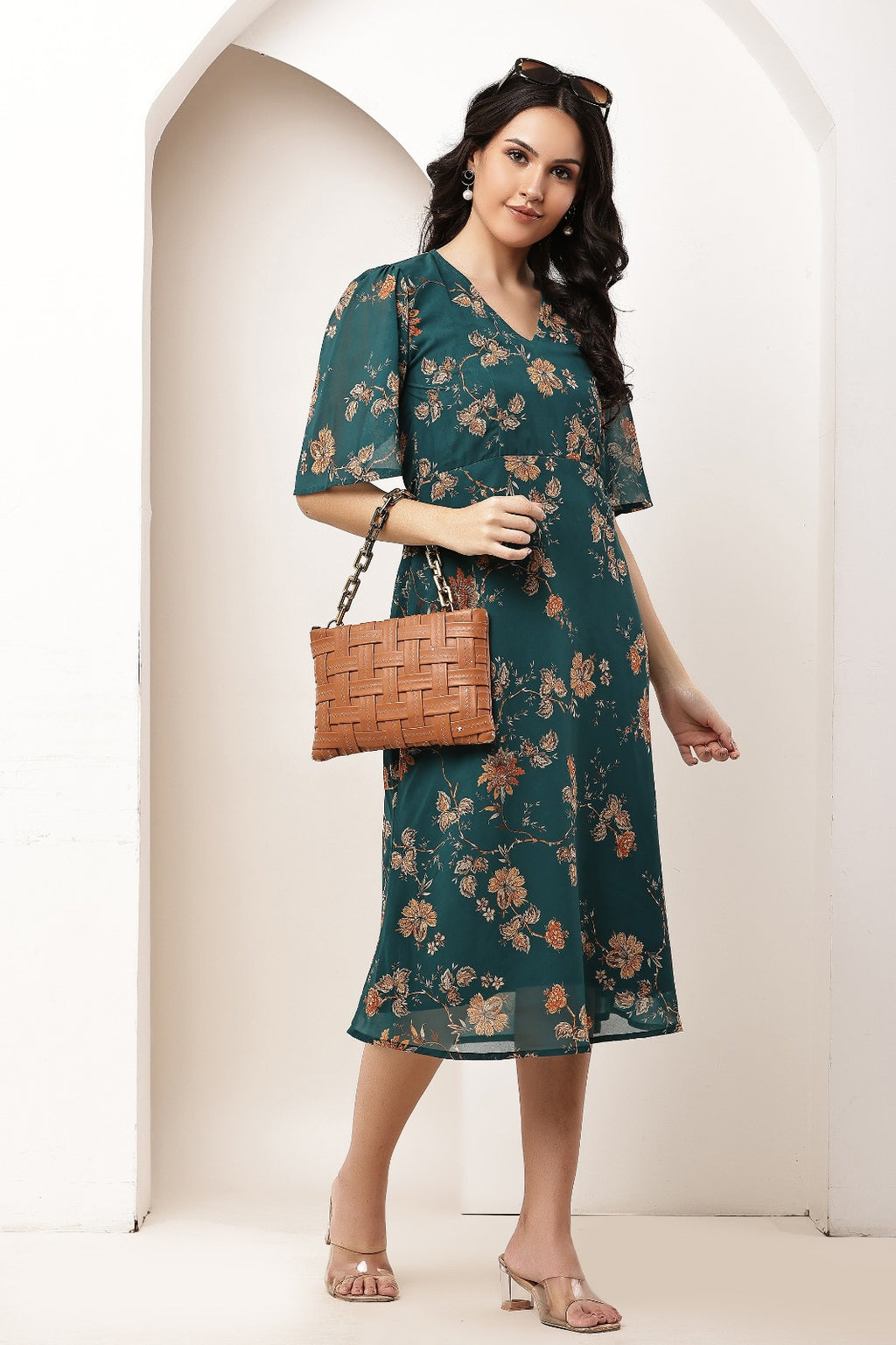 Thoughtful women a line dark green midi / calf length