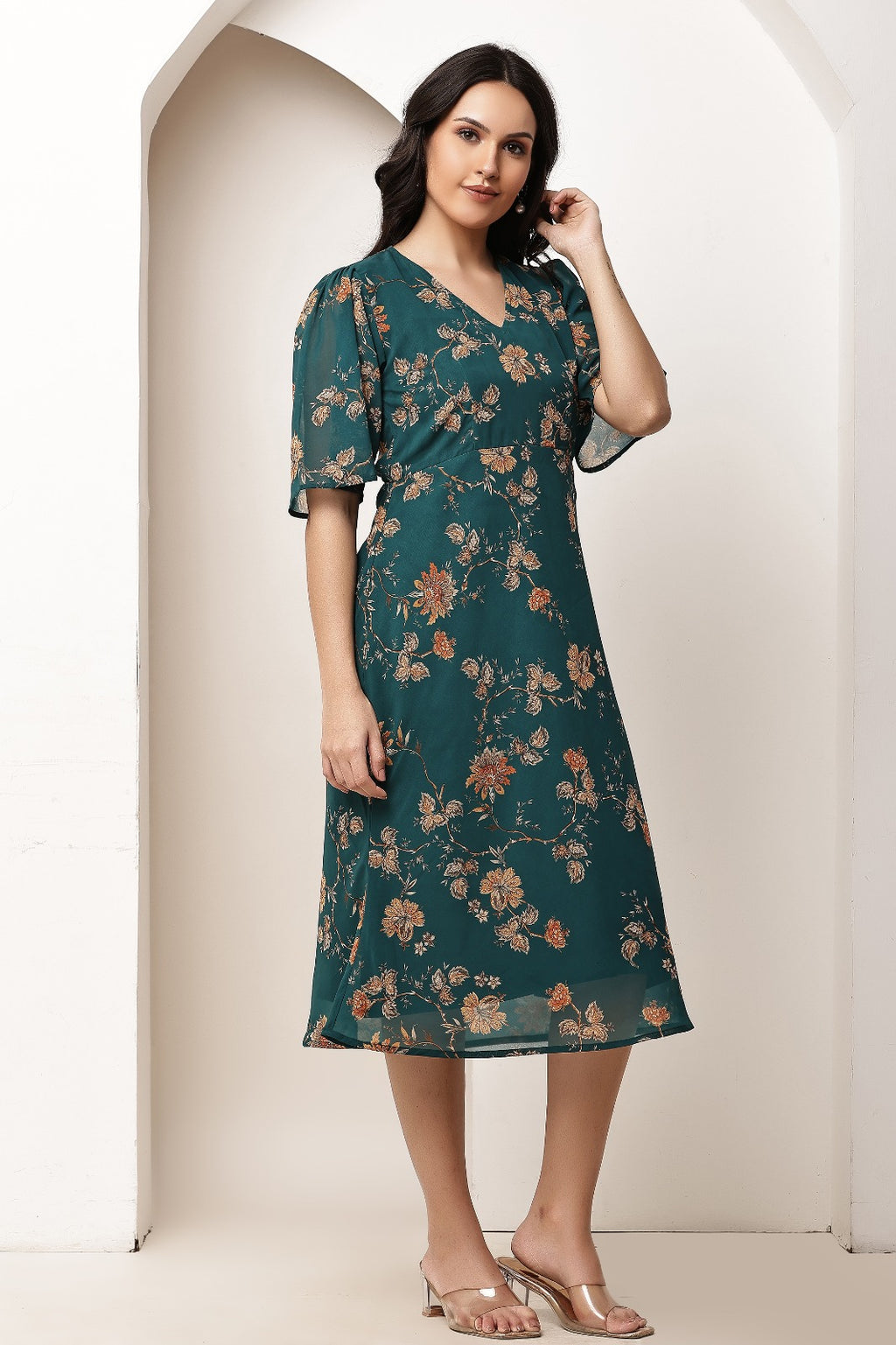 Thoughtful women a line dark green midi / calf length
