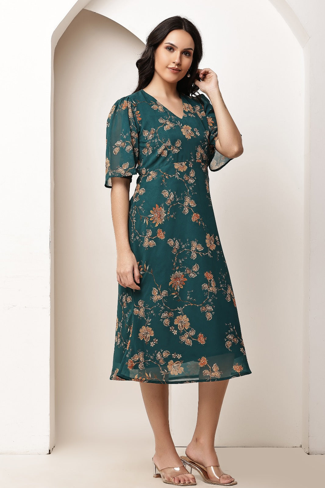 Thoughtful women a line dark green midi / calf length