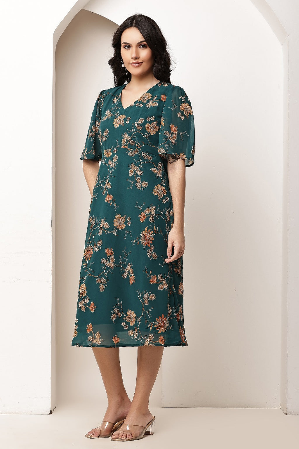Thoughtful women a line dark green midi / calf length
