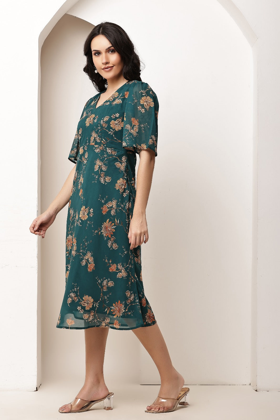Thoughtful women a line dark green midi / calf length