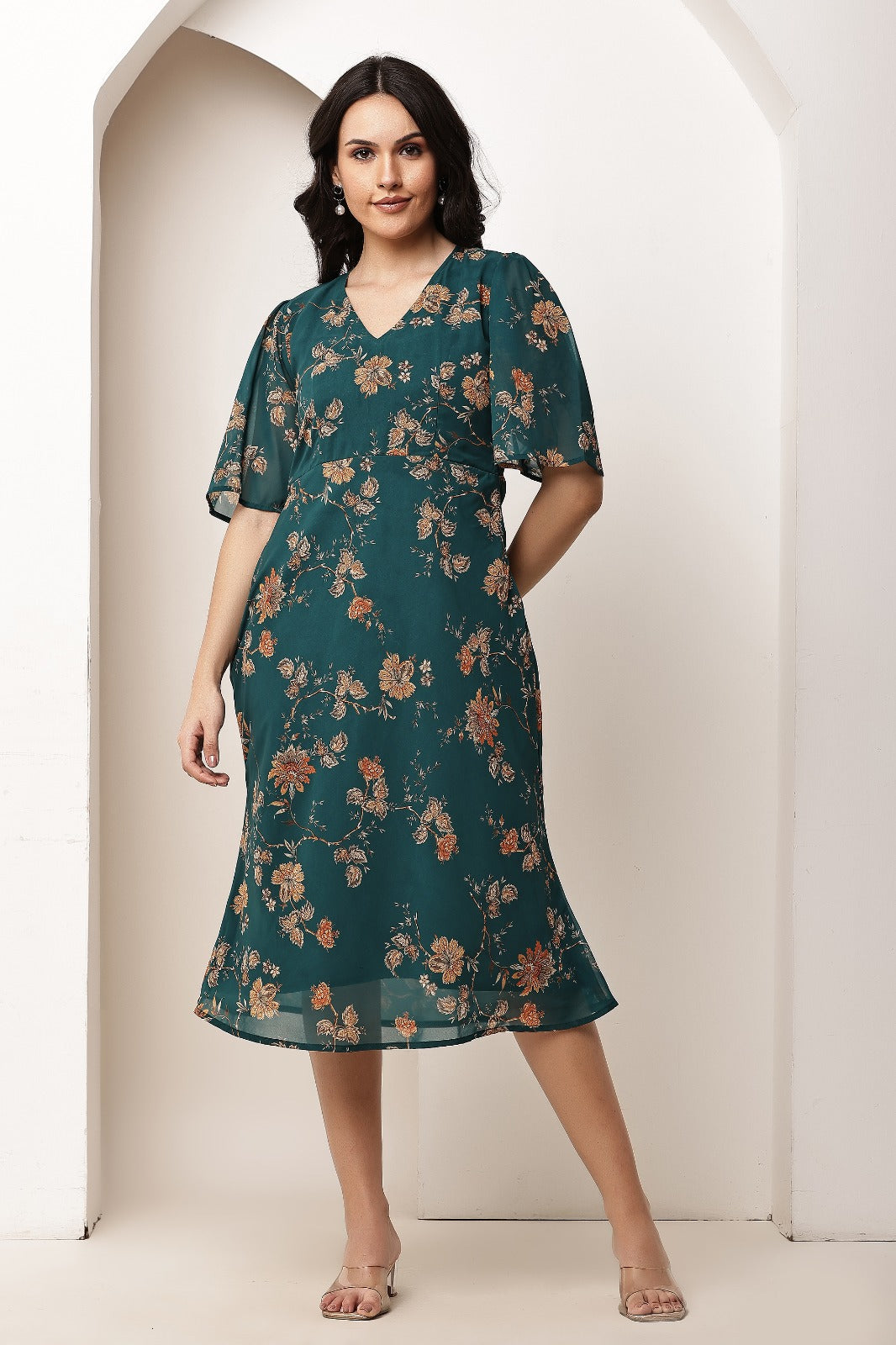 Thoughtful women a line dark green midi / calf length