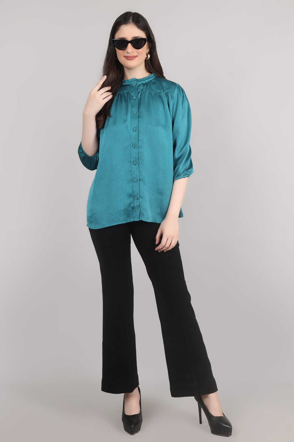 Thoughtful party solid women blue top