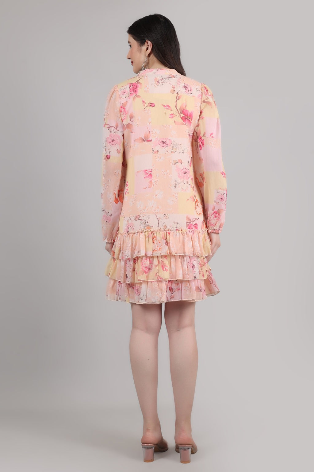 Thoughtful women tiered multicolor knee length dress