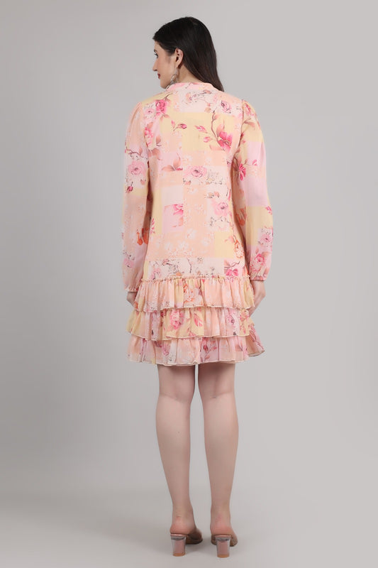 Thoughtful women tiered multicolor knee length dress