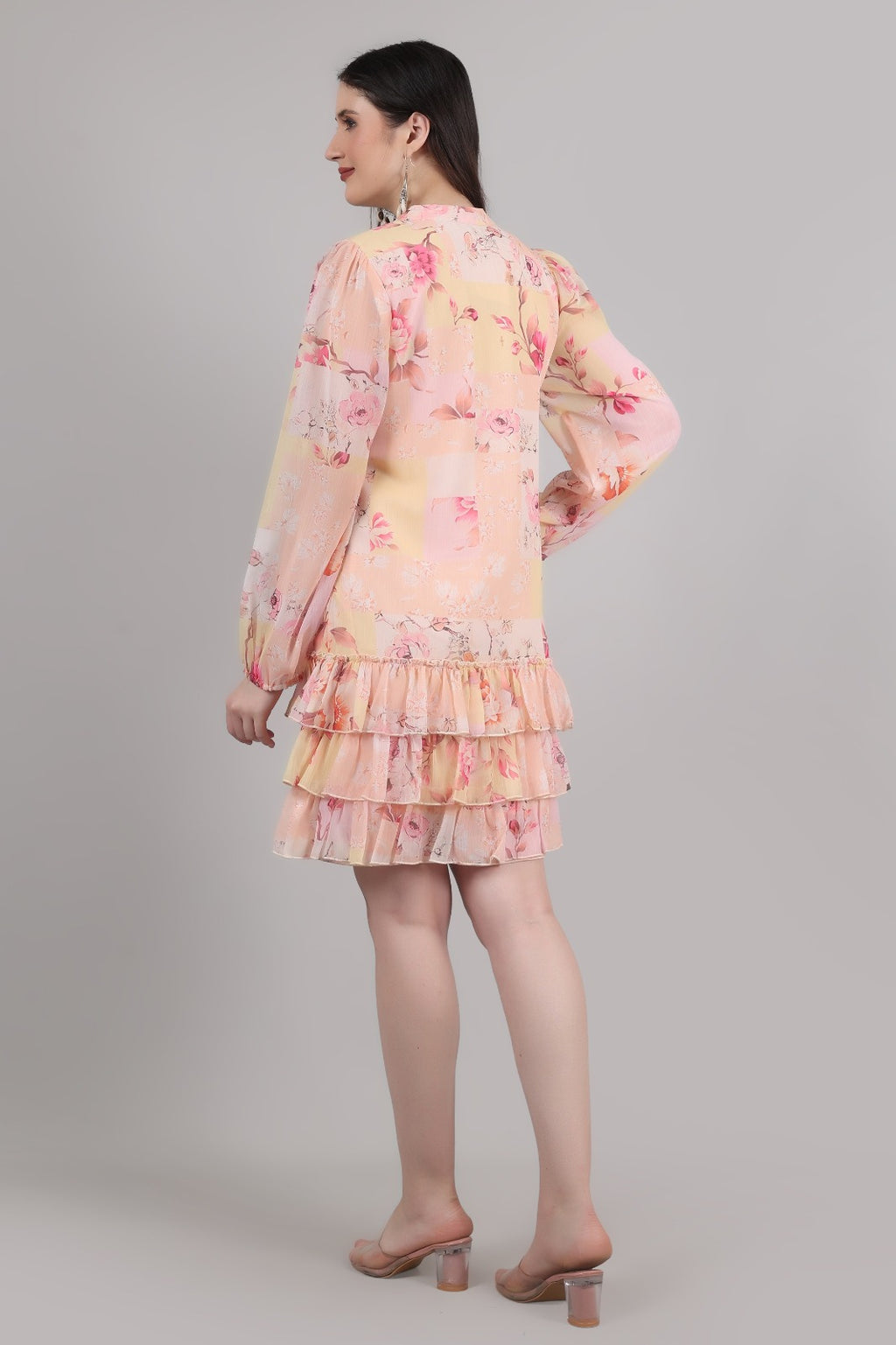 Thoughtful women tiered multicolor knee length dress