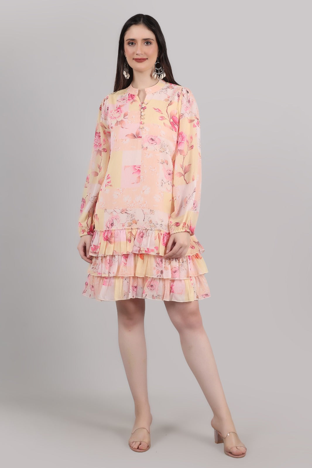 Thoughtful women tiered multicolor knee length dress