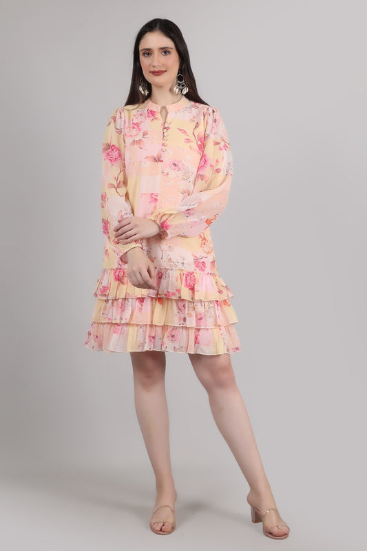 Thoughtful women tiered multicolor knee length dress