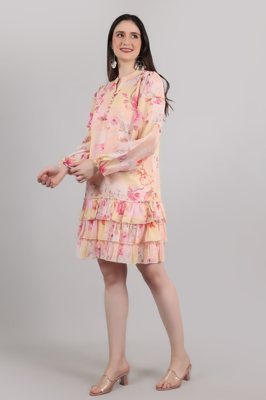 Thoughtful women tiered multicolor knee length dress