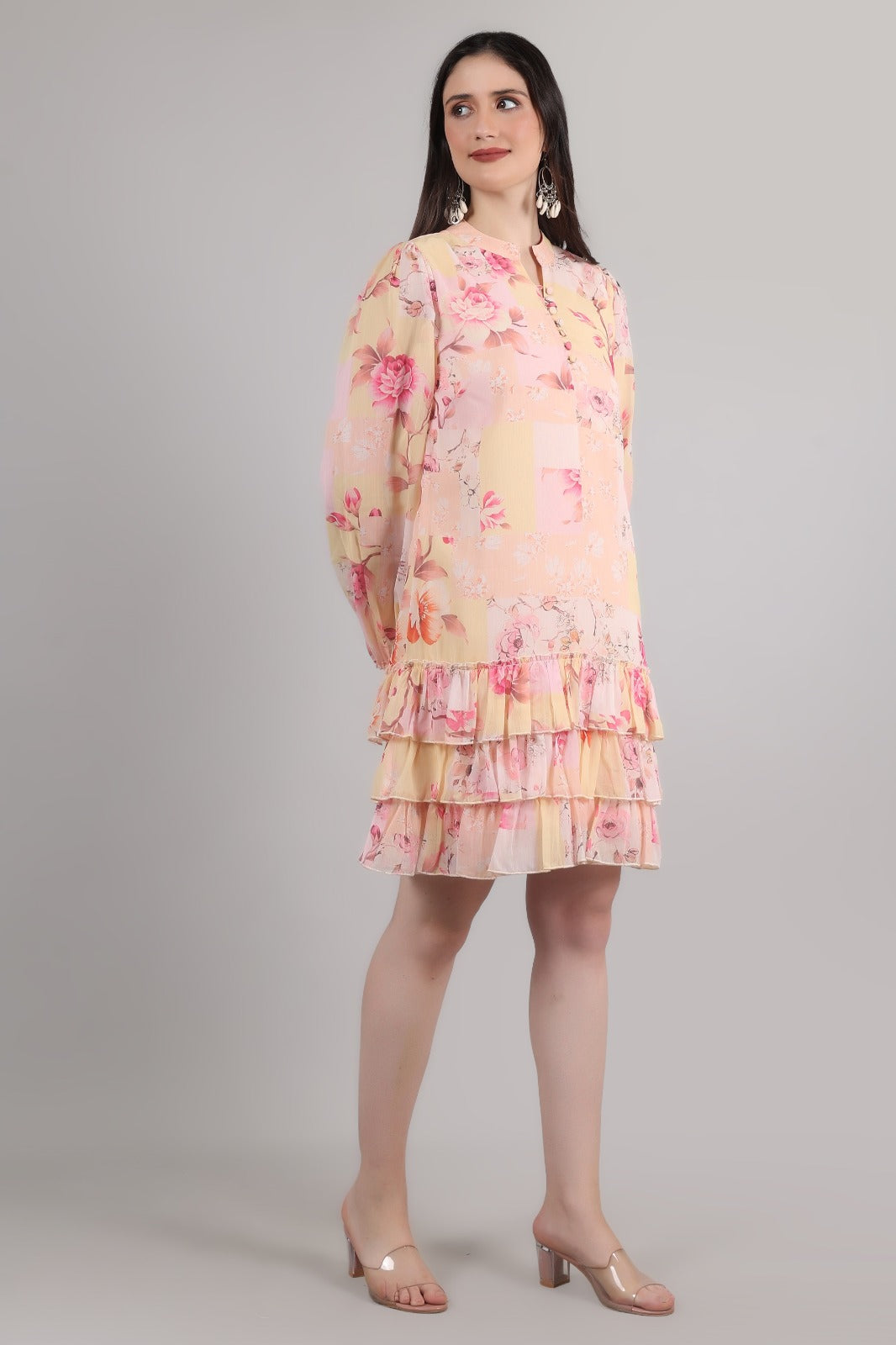 Thoughtful women tiered multicolor knee length dress