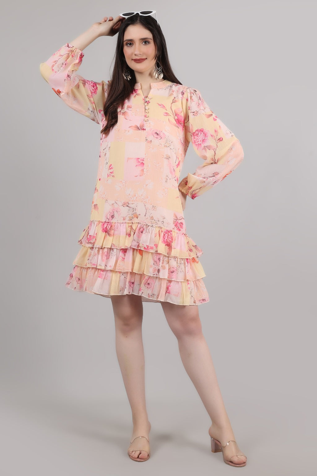 Thoughtful women tiered multicolor knee length dress