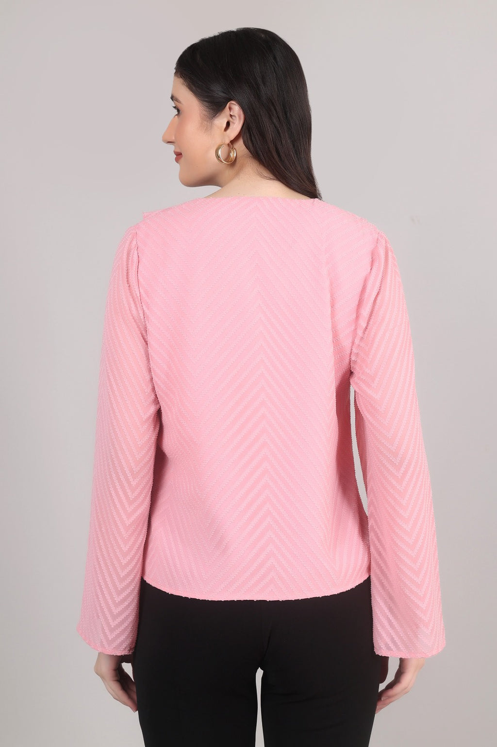 Thoughtful casul regular sleeves chevron / zig zag women pink top