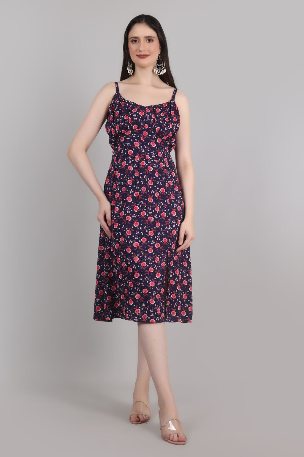 Thoughtful women fit and flare multicolor midi/ calf length dress