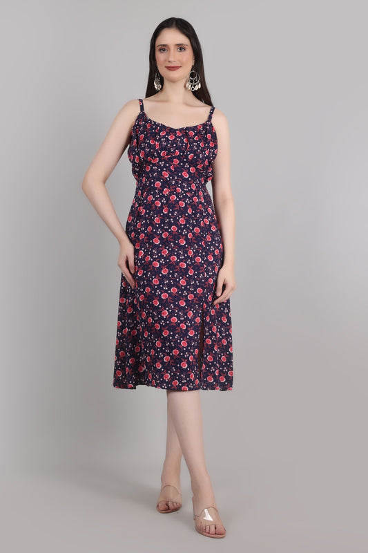 Thoughtful women fit and flare multicolor midi/ calf length dress
