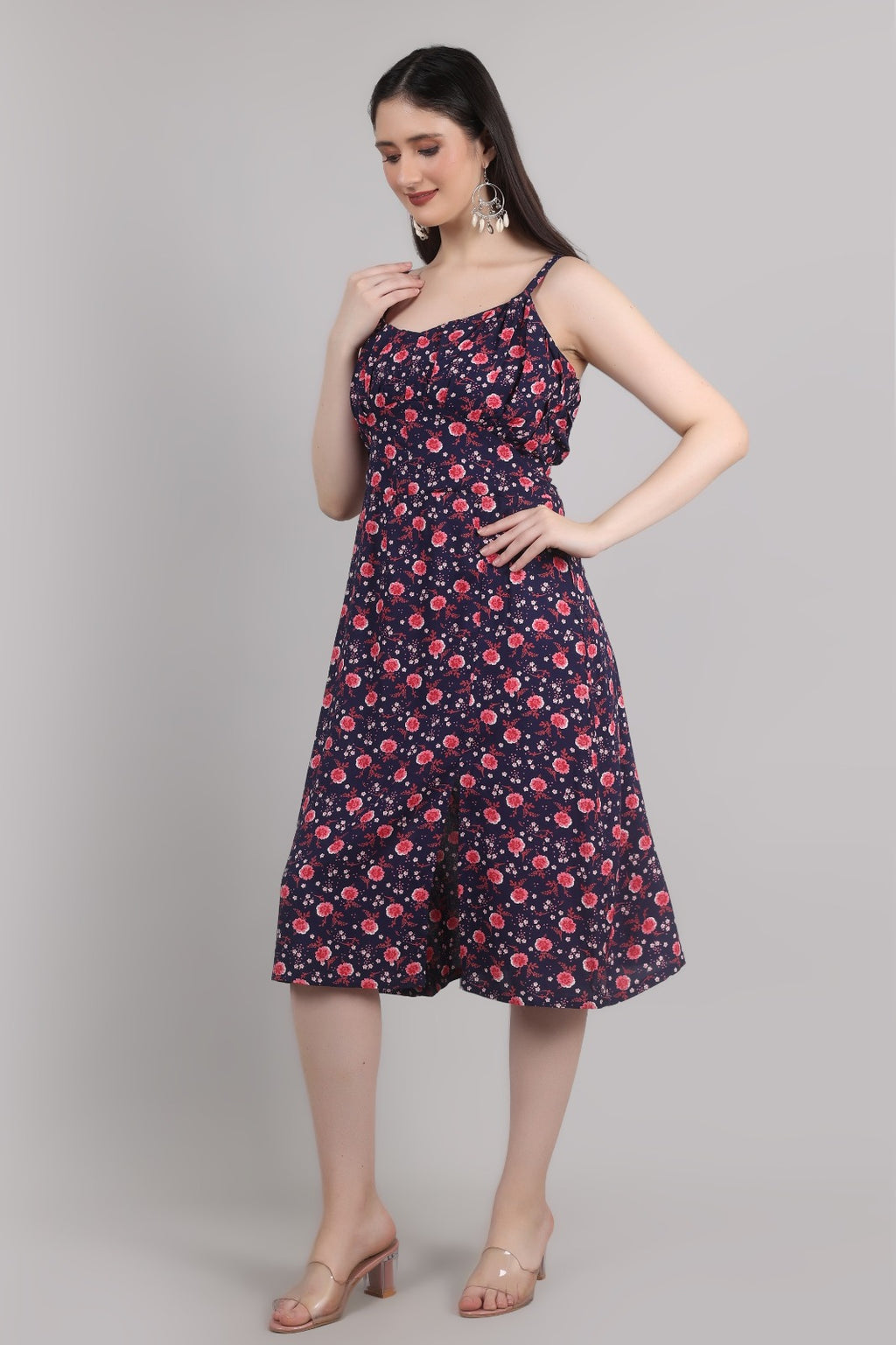 Thoughtful women fit and flare multicolor midi/ calf length dress