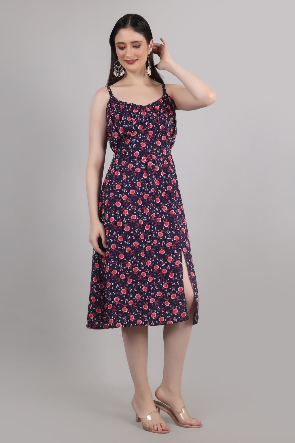 Thoughtful women fit and flare multicolor midi/ calf length dress