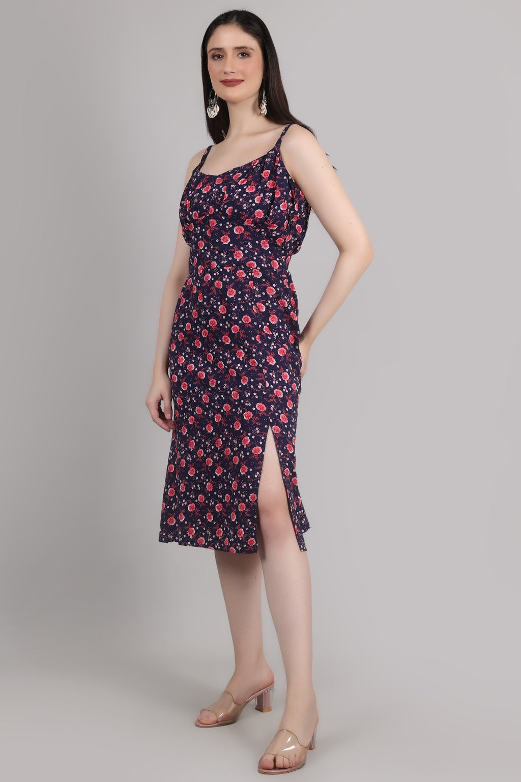 Thoughtful women fit and flare multicolor midi/ calf length dress