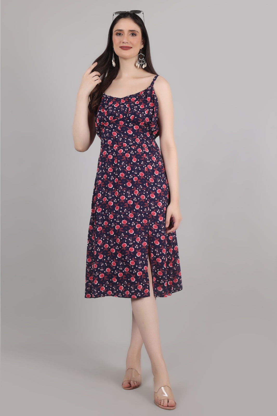Thoughtful women fit and flare multicolor midi/ calf length dress