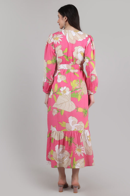 Thoughtful women cinched waist pink maxi full length