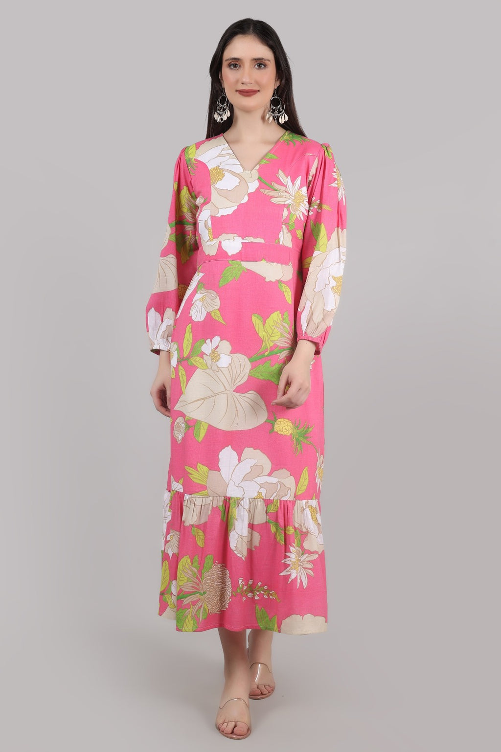 Thoughtful women cinched waist pink maxi full length