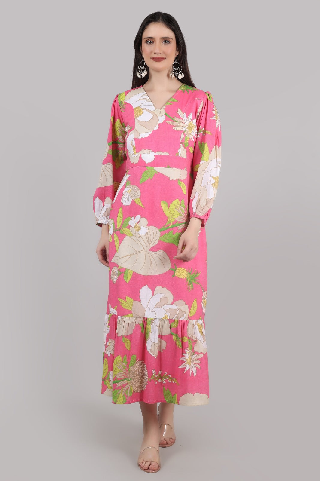 Thoughtful women cinched waist pink maxi full length