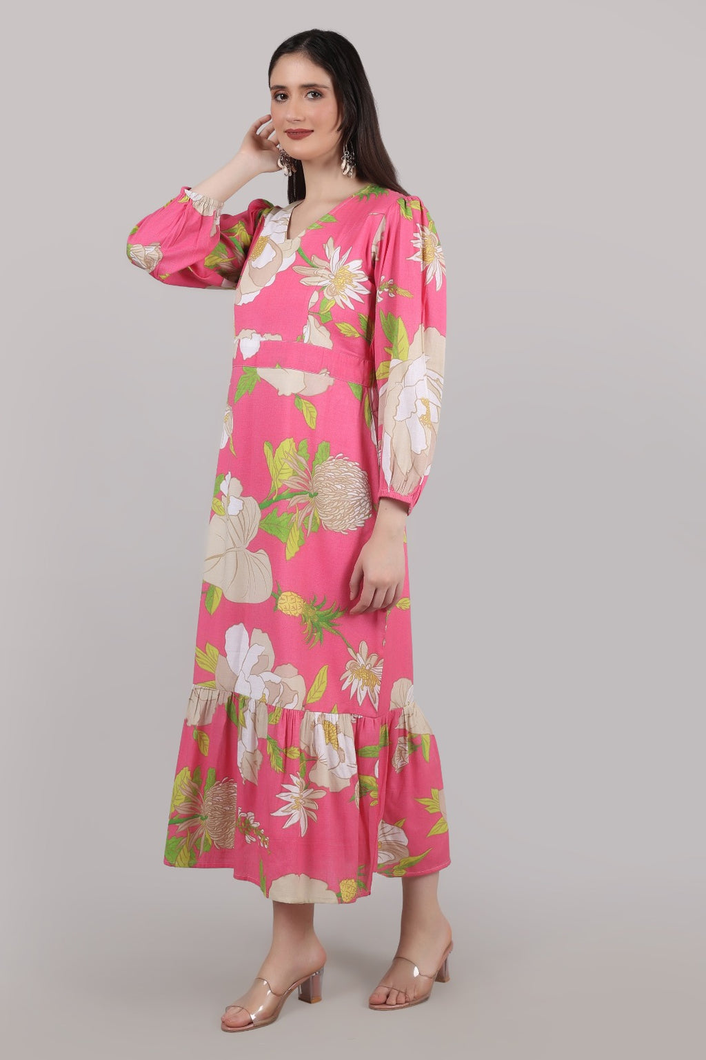 Thoughtful women cinched waist pink maxi full length