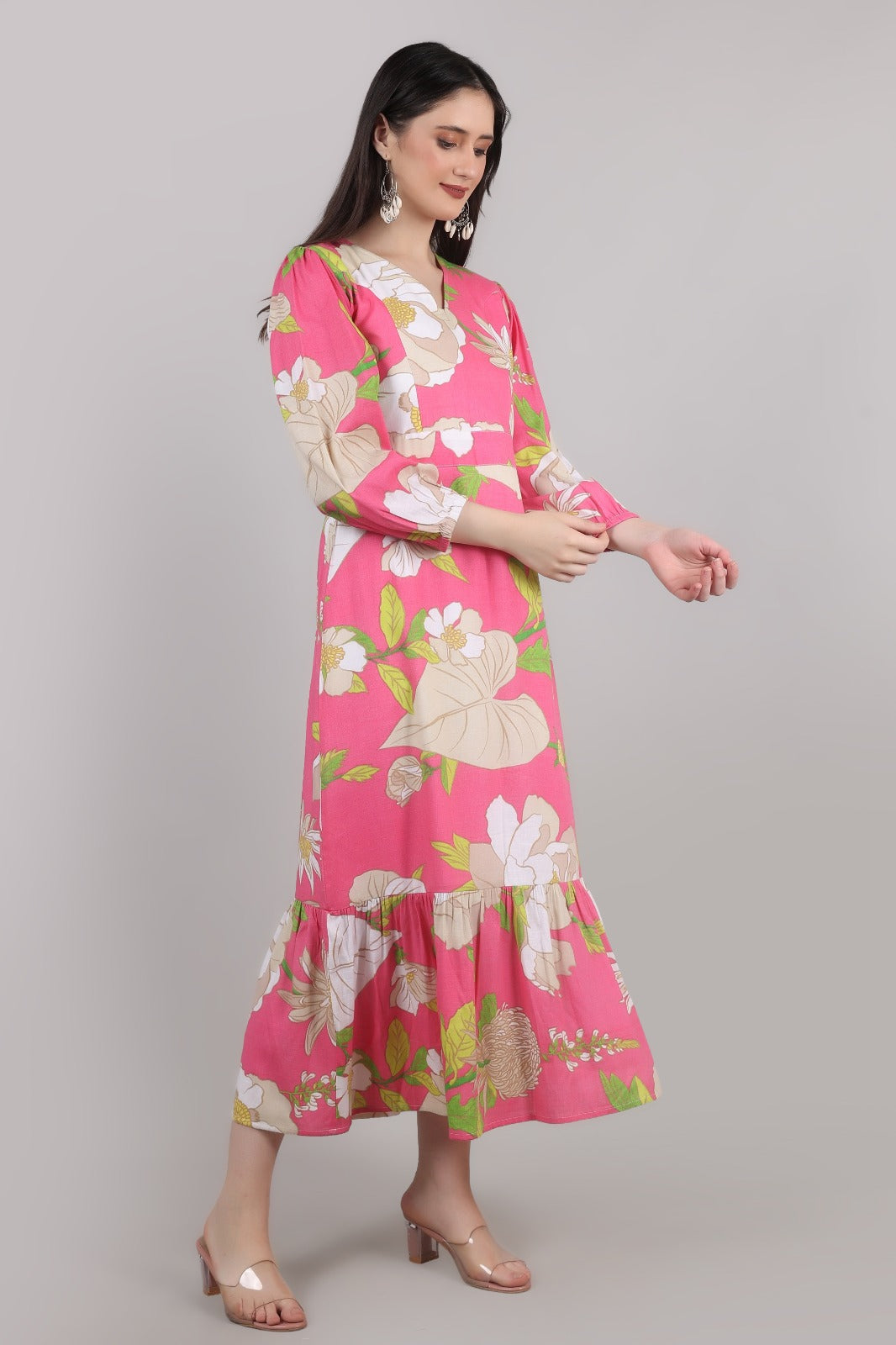 Thoughtful women cinched waist pink maxi full length