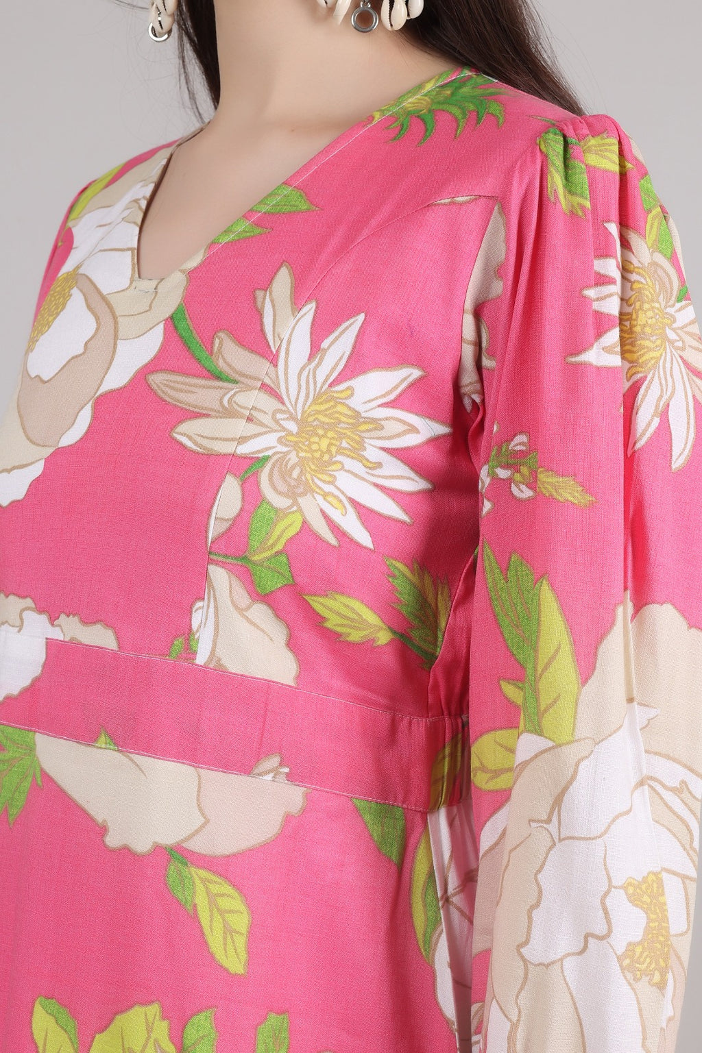 Thoughtful women cinched waist pink maxi full length