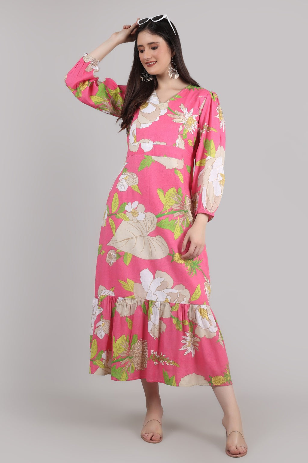 Thoughtful women cinched waist pink maxi full length