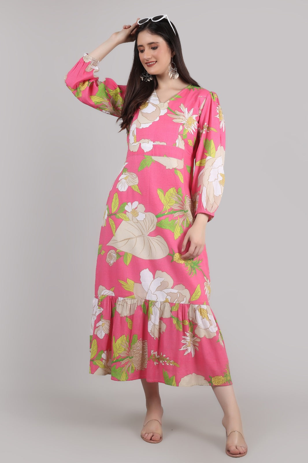 Thoughtful women cinched waist pink maxi full length