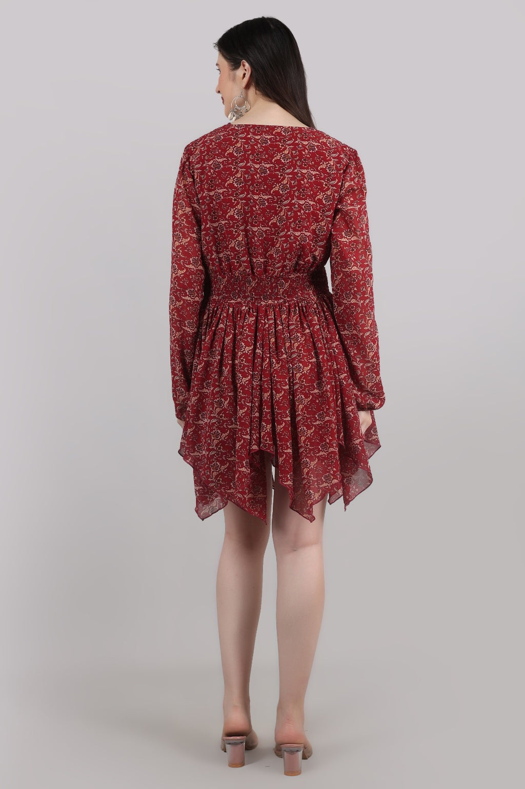 Thoughtful women high low red knee length dress