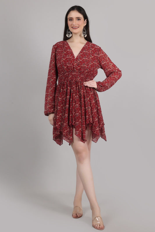 Thoughtful women high low red knee length dress